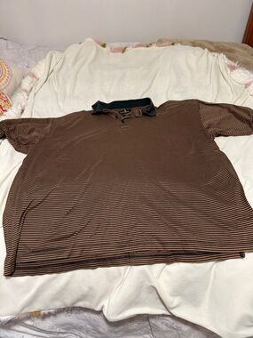 Frenzi Golf Brown and Black Striped Polo Shirt XL Double Mercerized Cotton